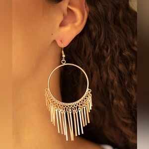 Gold fringe hoop earrings